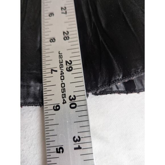 Black Satin Skirt Witchy Diagonal tiers crinkled and tucks Sz L W 30-36"Leng 30" - Picture 8 of 9
